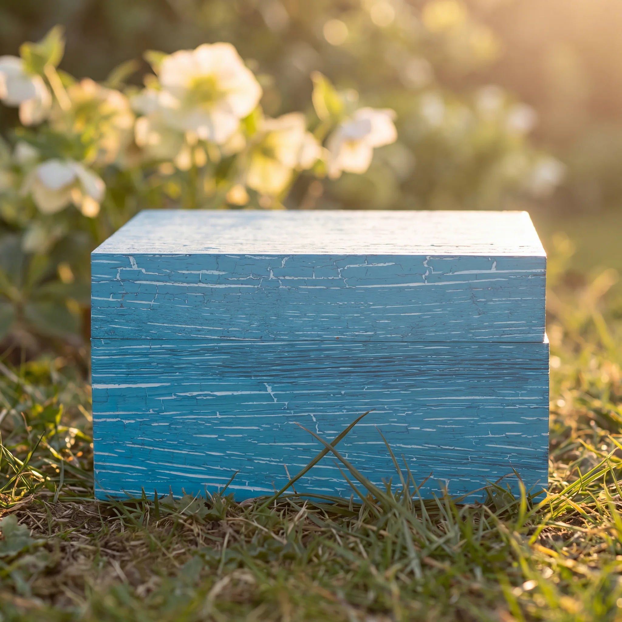 EarthUrn Chest Biodegradable Urn for Ashes in Antique Turquoise Blue - Small
