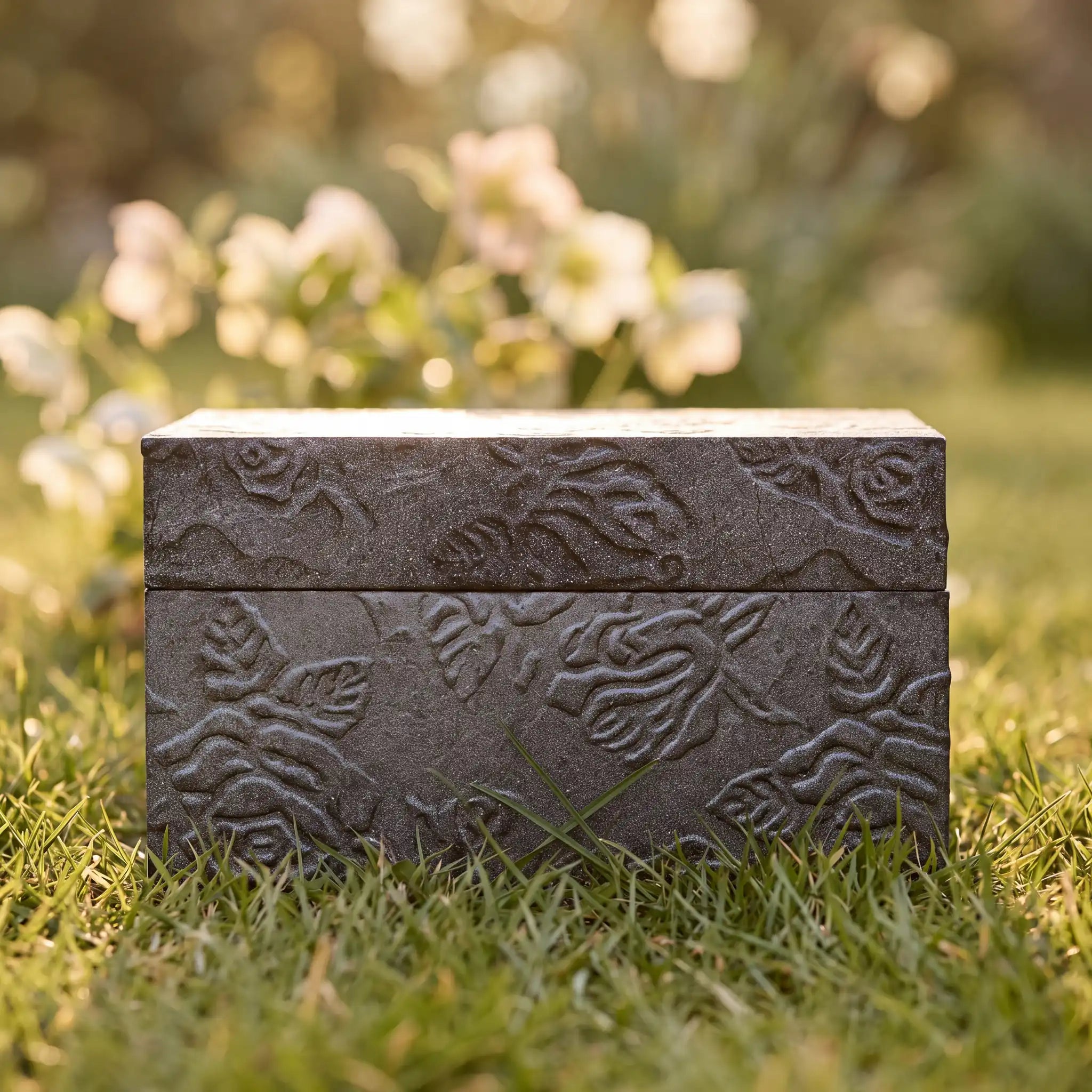 EarthUrn Chest Biodegradable Urn for Ashes in Embossed Metallic Black - Adult