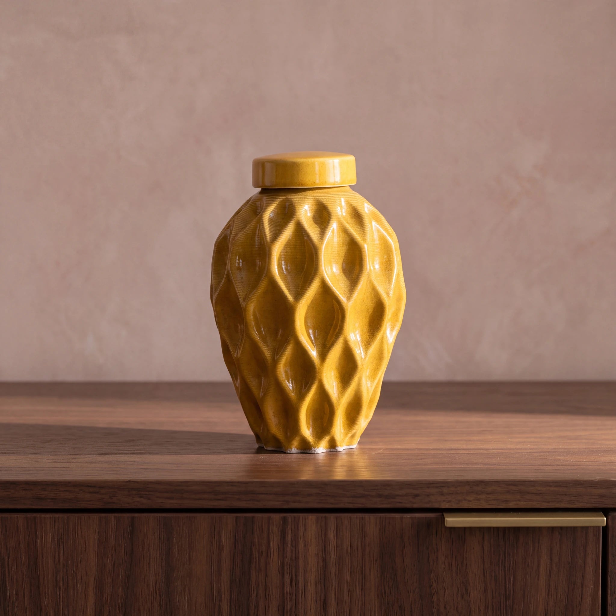 Echo-Medium-Urn-for-Ashes-in-Amber-Yellow-Walnut-Sideboard