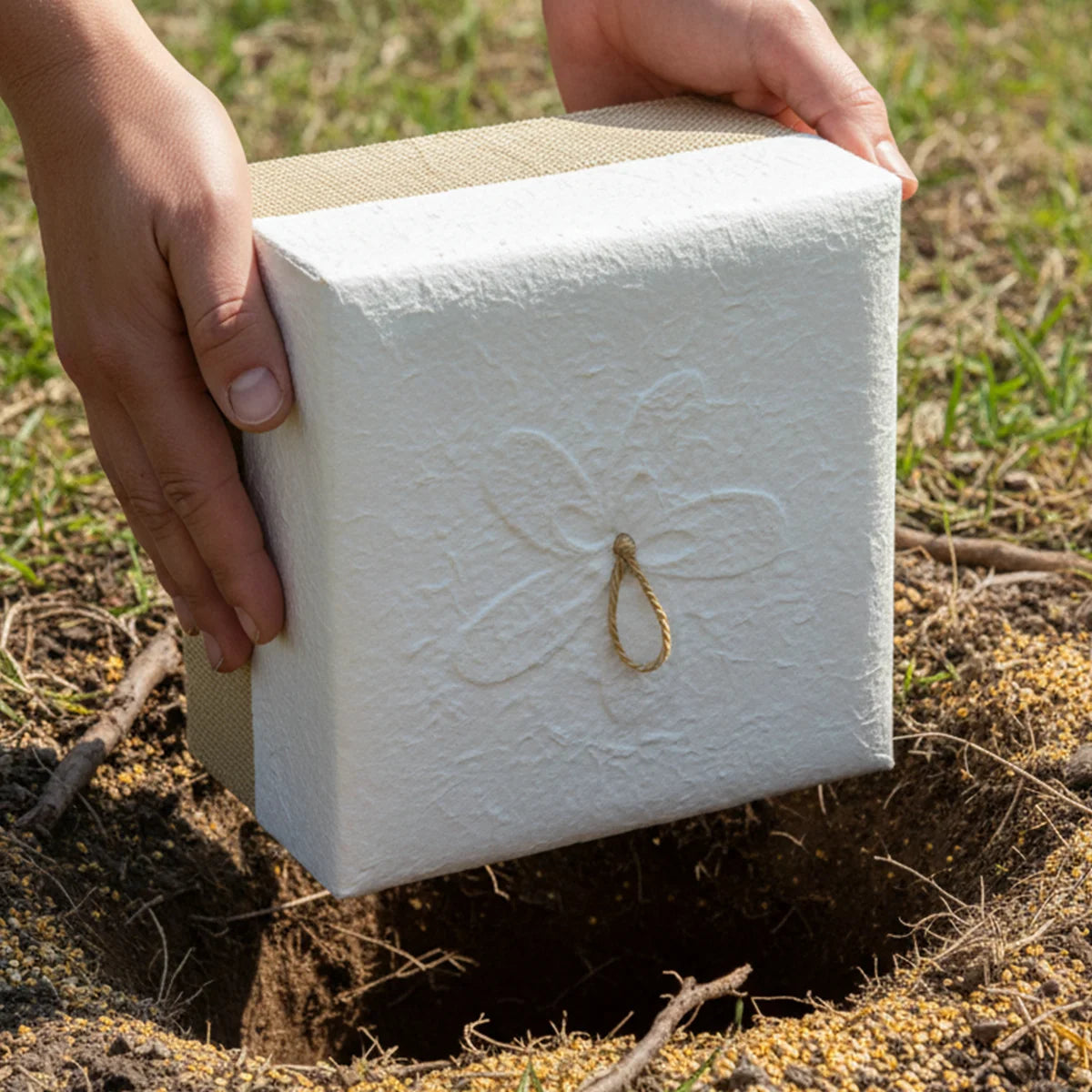 Embrace Biodegradable Urn for Ashes in White Hemp - Adult
