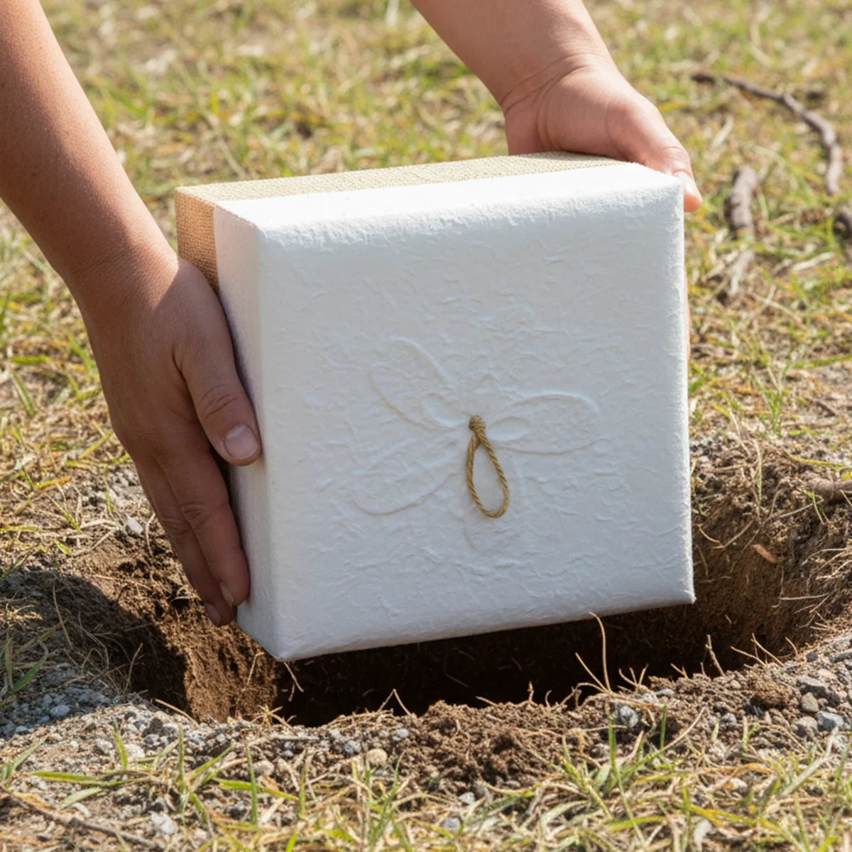 Embrace Biodegradable Urn for Ashes in White Hemp - Medium