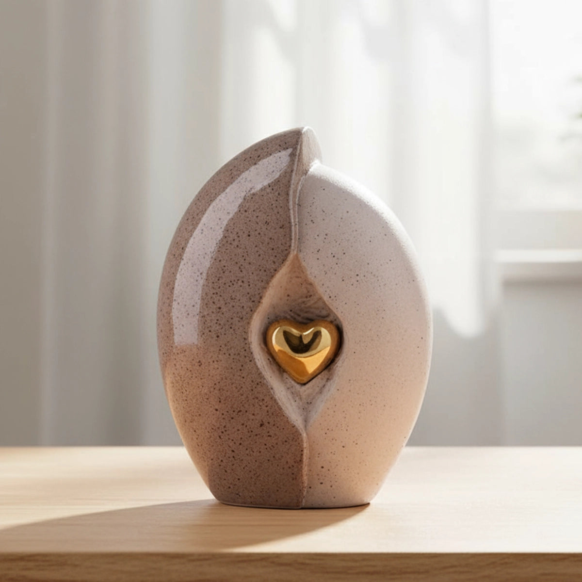 Embrace Heart Cremation Urn for Ashes in Brown and Gold