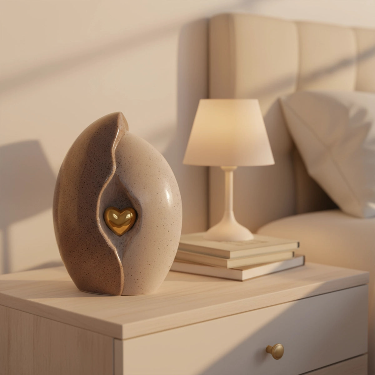 Embrace Heart Cremation Urn for Ashes in Brown and Gold