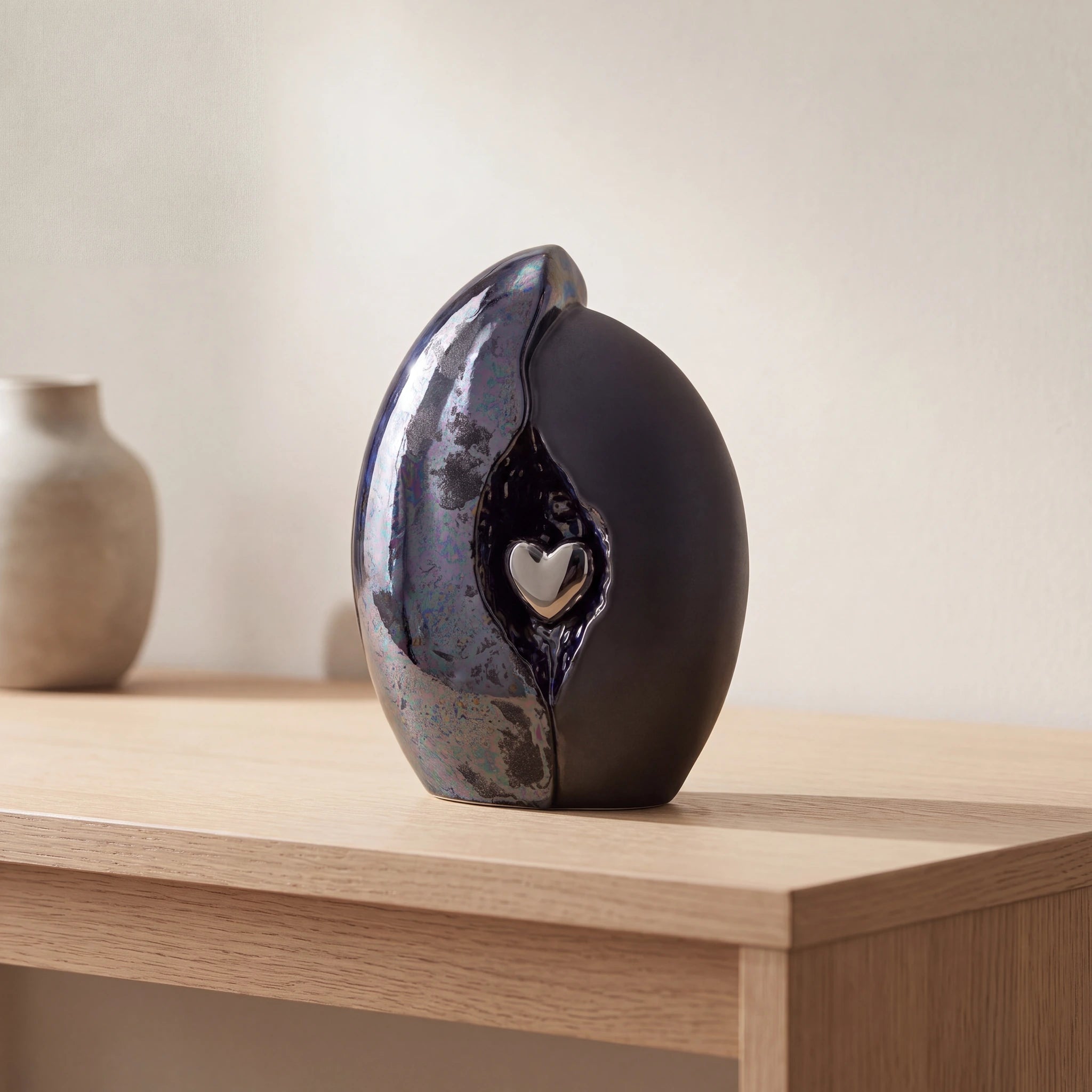 Embrace Heart Cremation Urn for Ashes in Dark Blue and Black