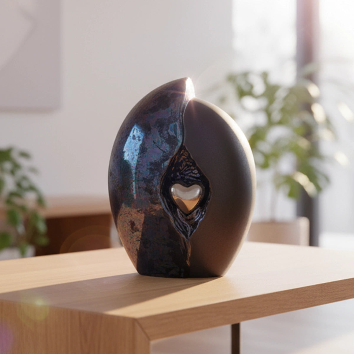 Embrace Heart Cremation Urn for Ashes in Dark Blue and Black