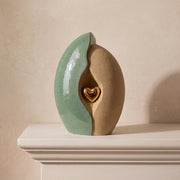 Embrace Heart Cremation Urn for Ashes in Fern Green and Sand