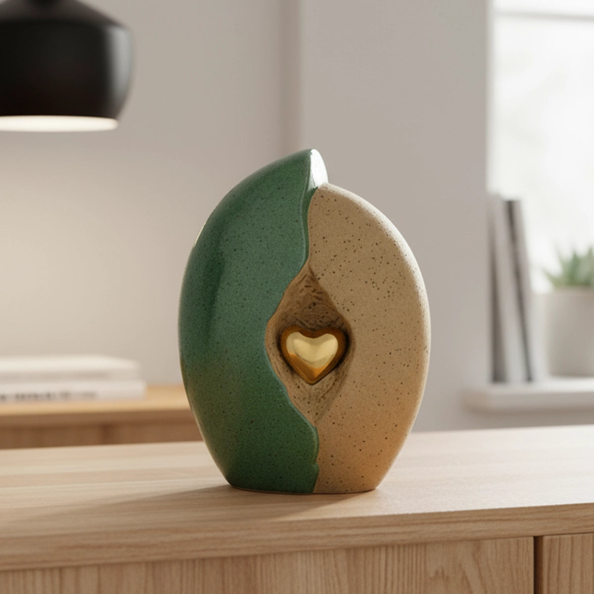 Embrace Heart Cremation Urn for Ashes in Fern Green and Sand