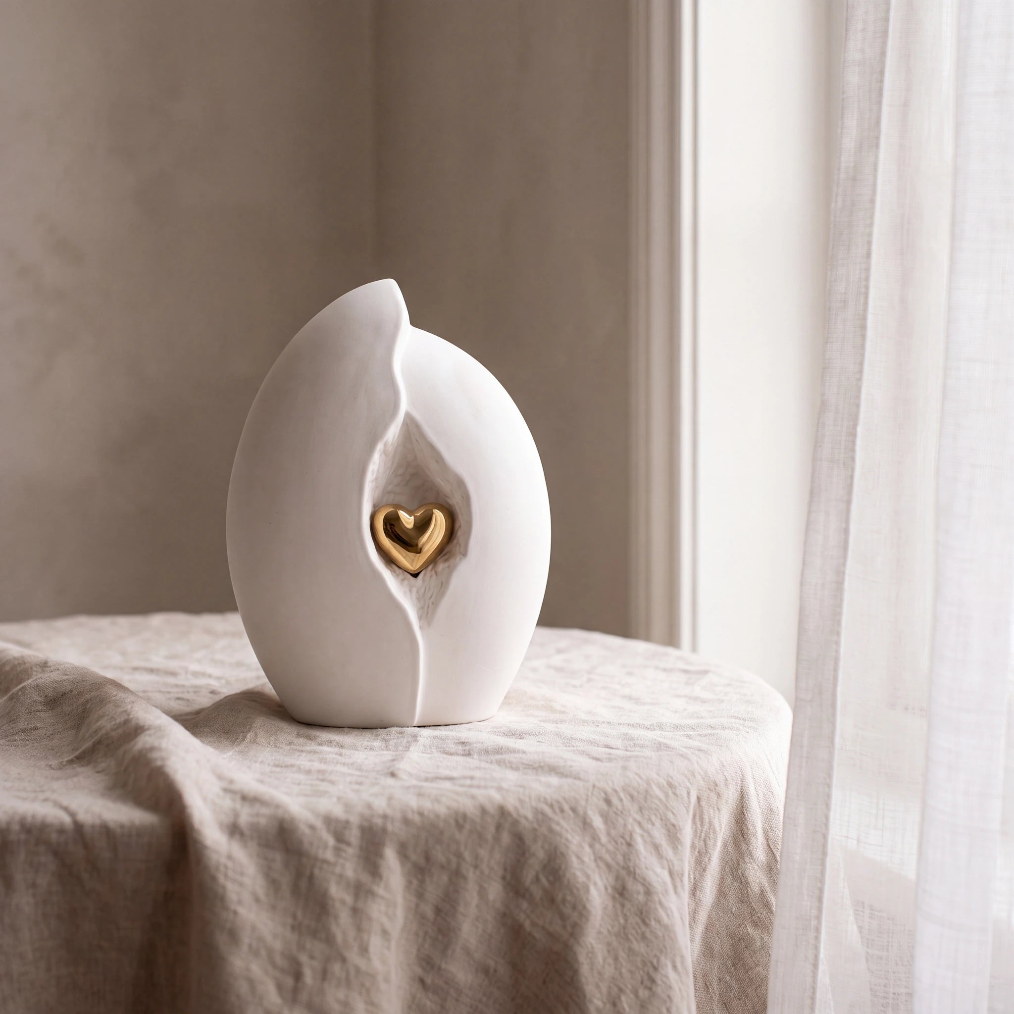 Embrace Heart Cremation Urn for Ashes in White and Gold