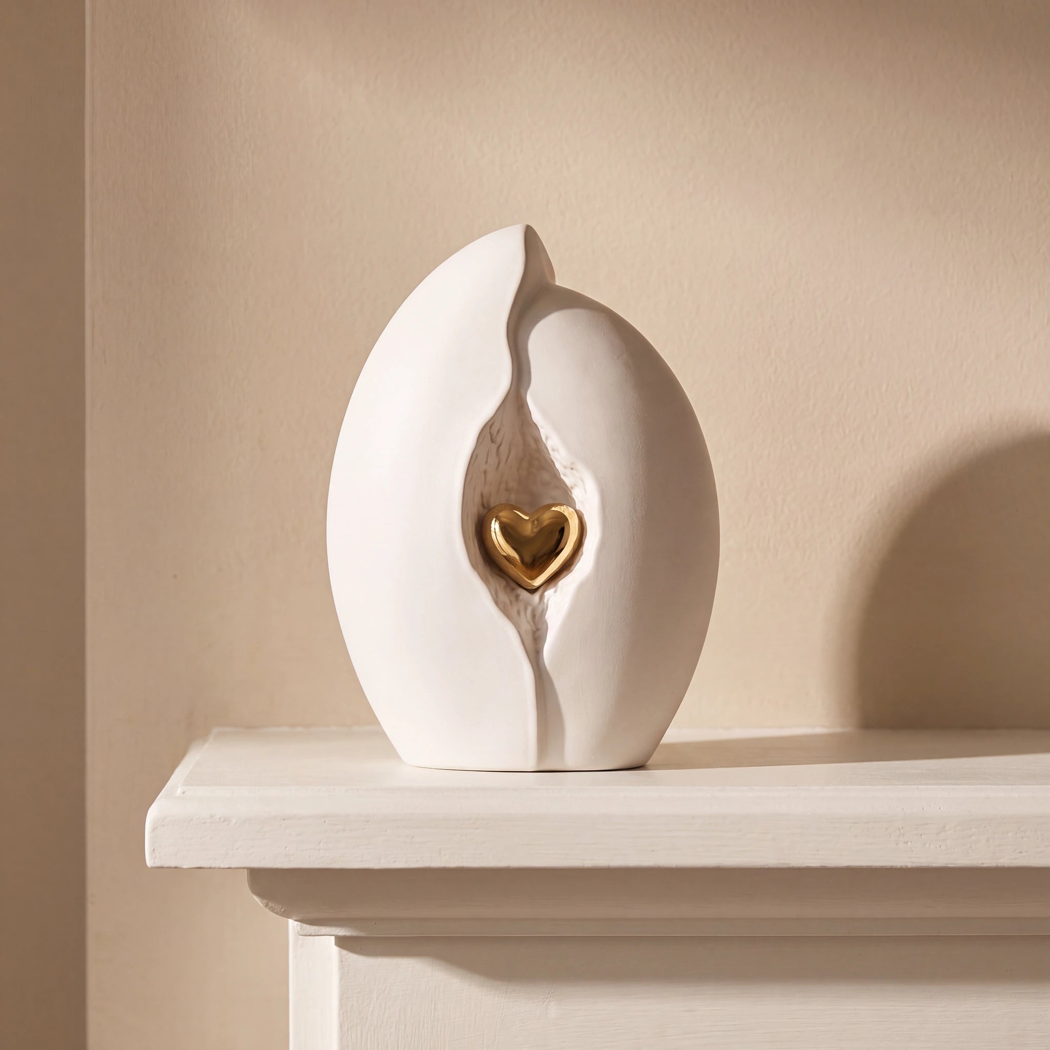 Embrace Heart Cremation Urn for Ashes in White and Gold