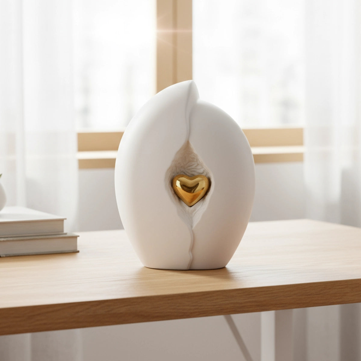 Embrace Heart Cremation Urn for Ashes in White and Gold