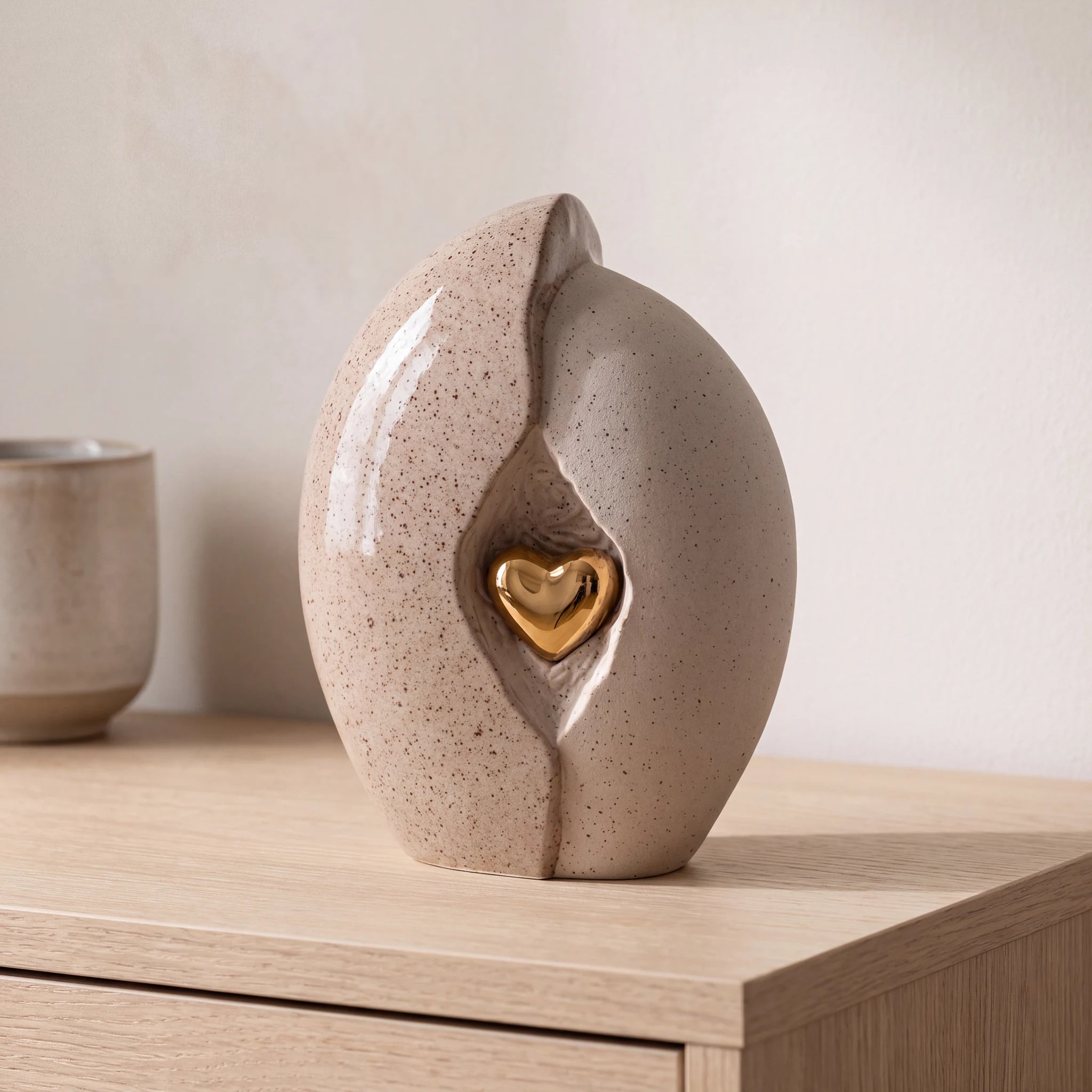 Embrace-Heart-Medium-Urn-for-Ashes-in-Brown-and-Gold-Oak-Console