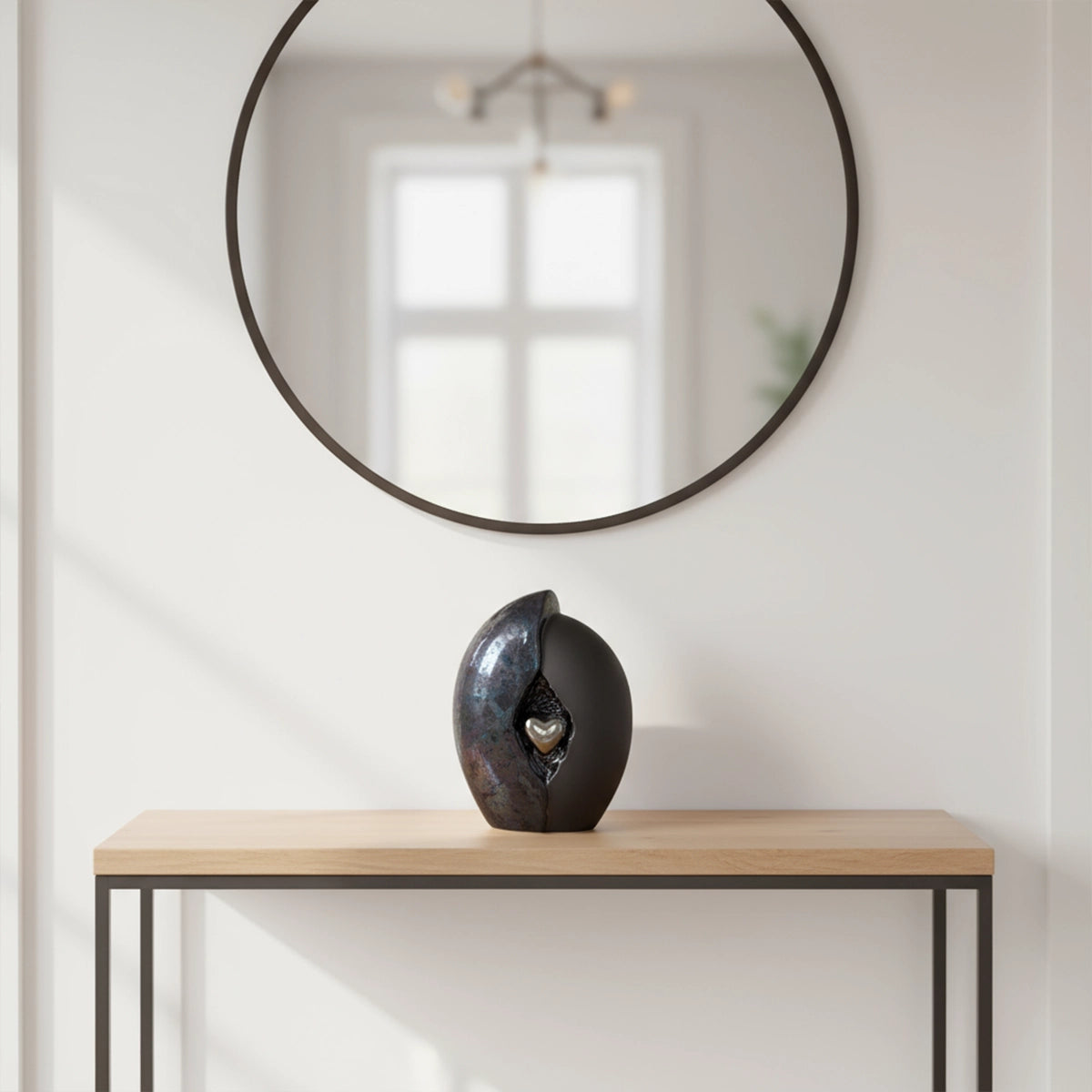 Embrace Heart Medium Urn for Ashes in Dark Blue and Black