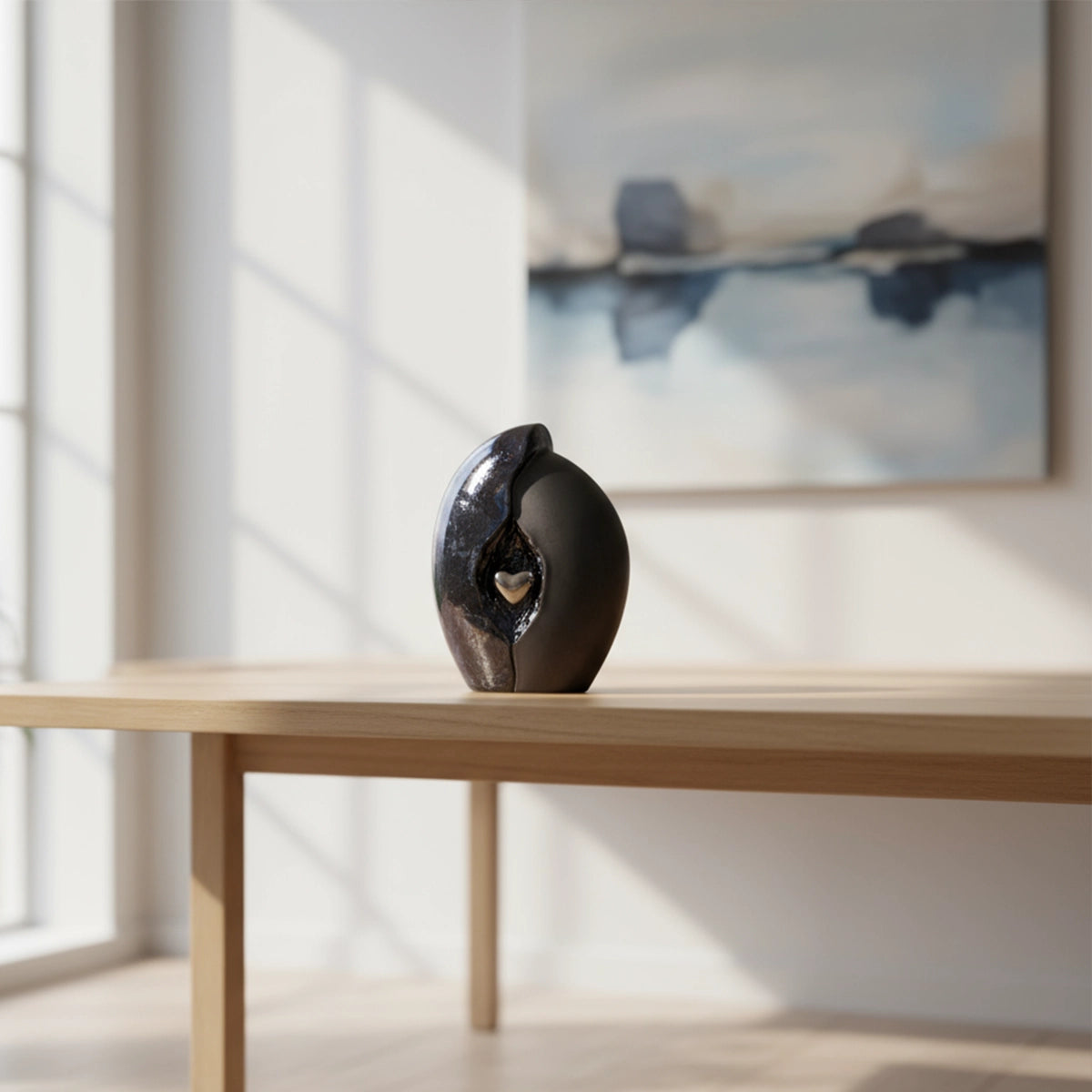 Embrace Heart Medium Urn for Ashes in Dark Blue and Black