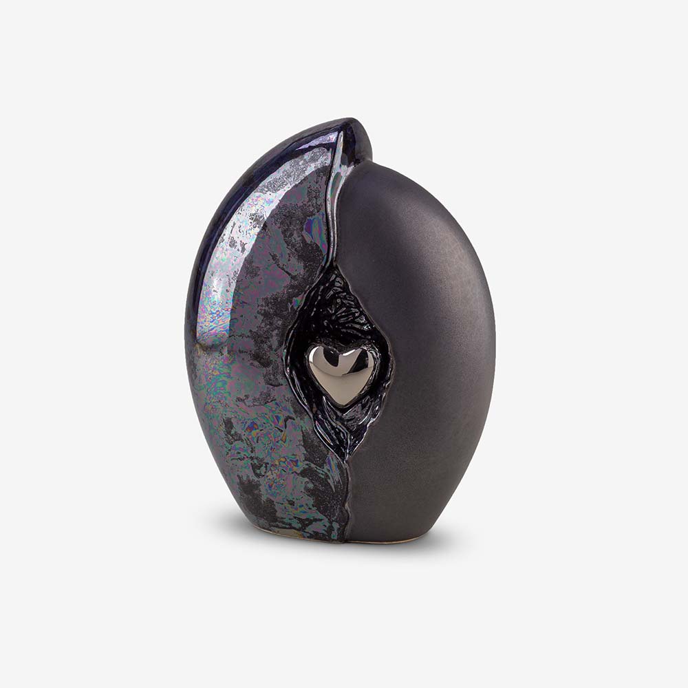Embrace Heart Medium Urn for Ashes in Dark Blue and Black