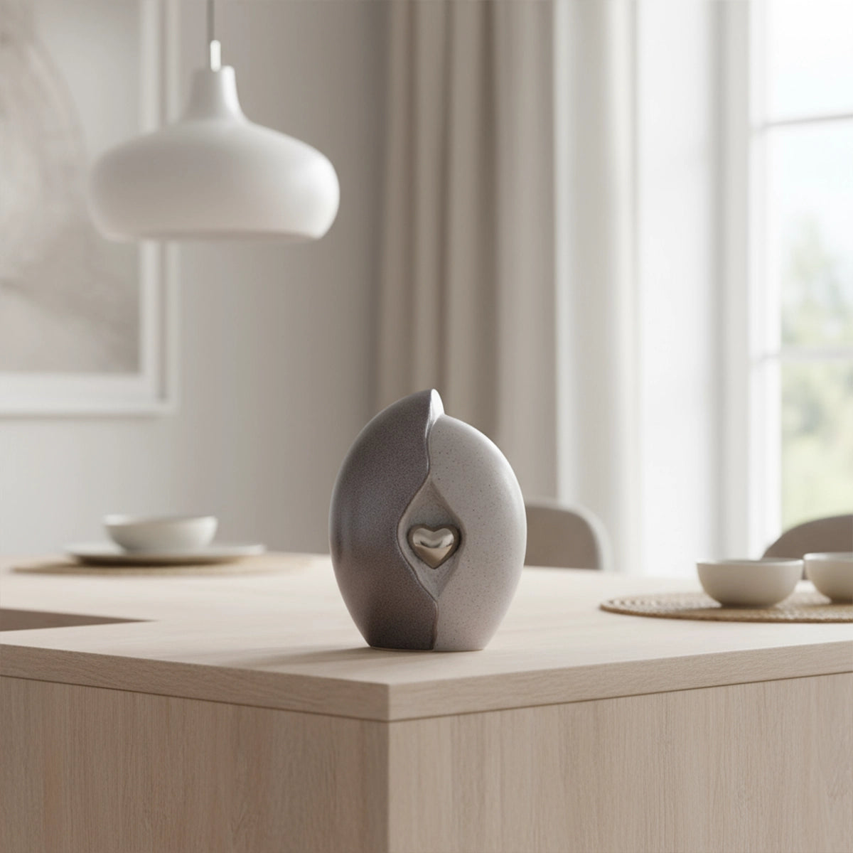Embrace Heart Medium Urn for Ashes in Grey and Silver
