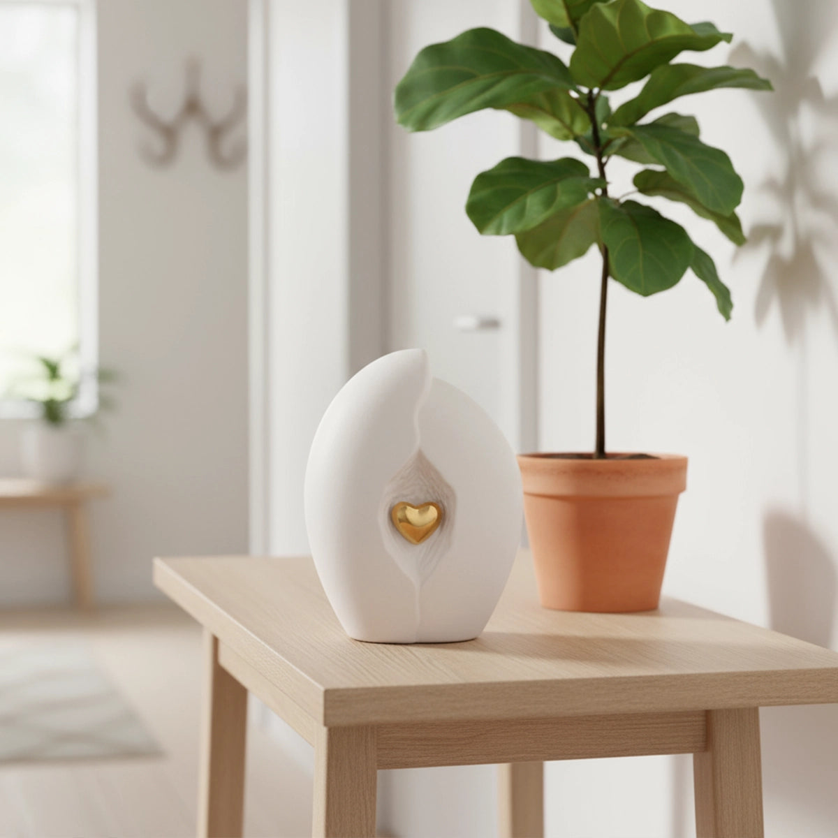 Embrace Heart Medium Urn for Ashes in White and Gold