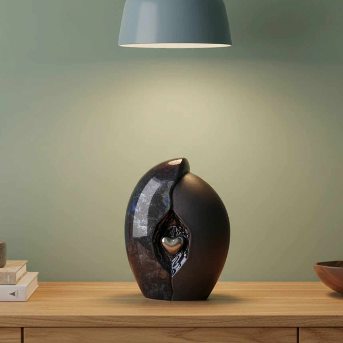 Embrace Heart Small Urn for Ashes in Dark Blue and Black