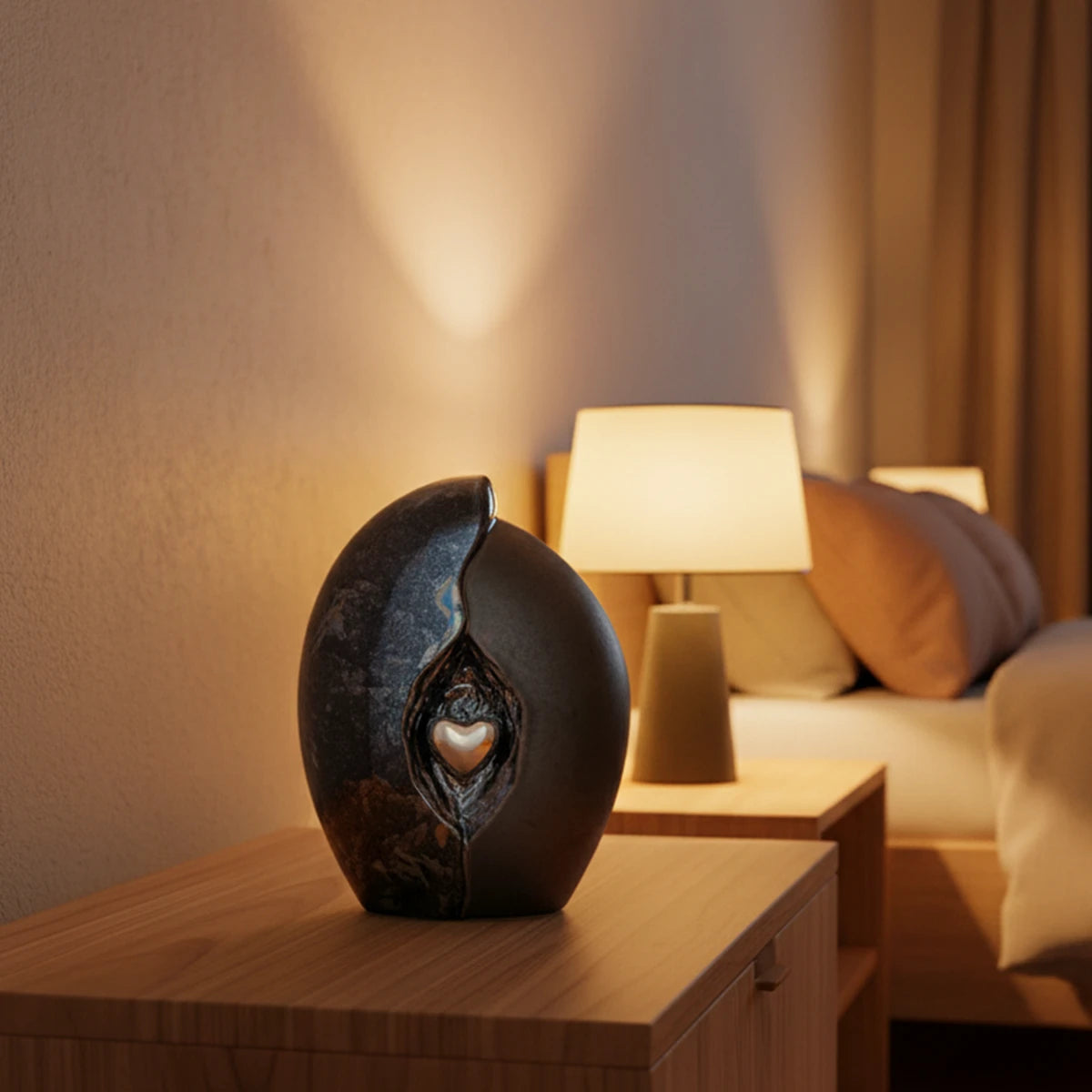 Embrace Heart Small Urn for Ashes in Dark Blue and Black