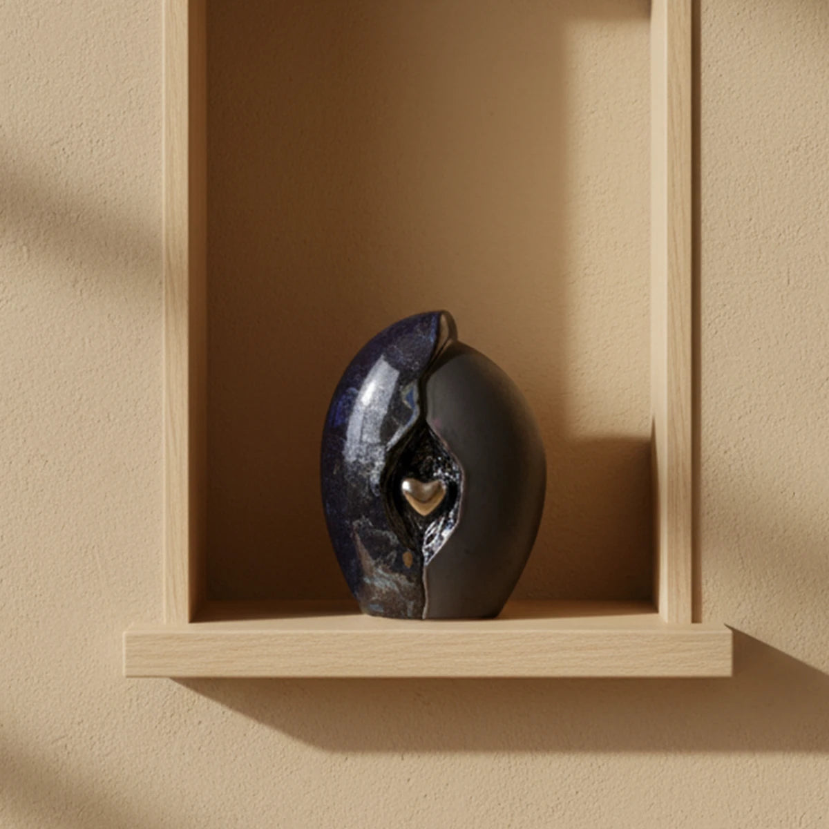 Embrace Heart Small Urn for Ashes in Dark Blue and Black