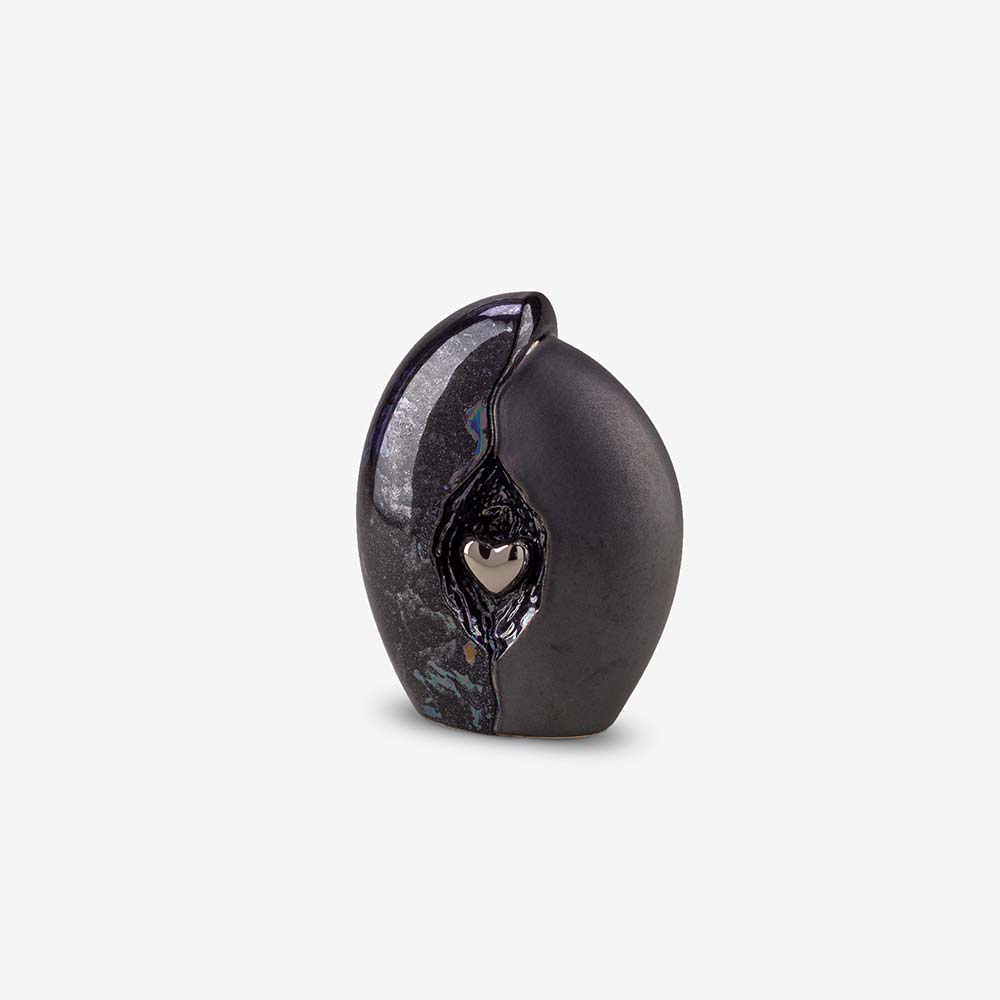 Embrace Heart Small Urn for Ashes in Dark Blue and Black