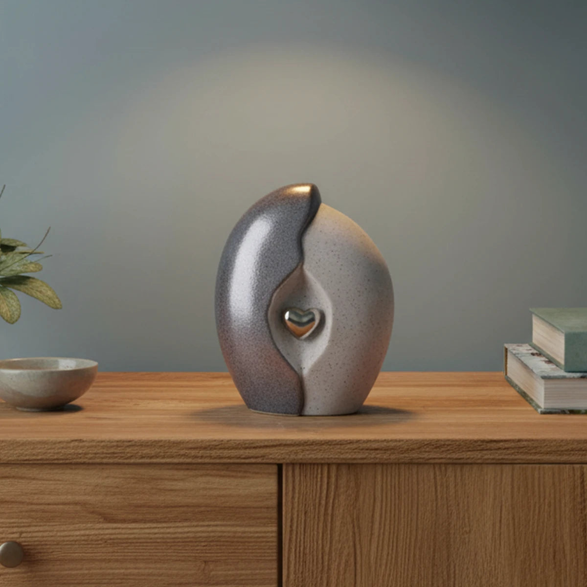 Embrace Heart Small Urn for Ashes in Grey and Silver