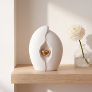 Embrace Heart Small Urn for Ashes in White and Gold