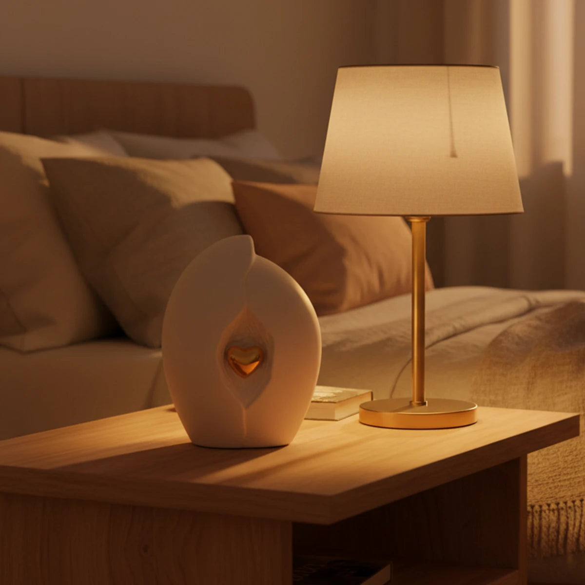 Embrace Heart Small Urn for Ashes in White and Gold