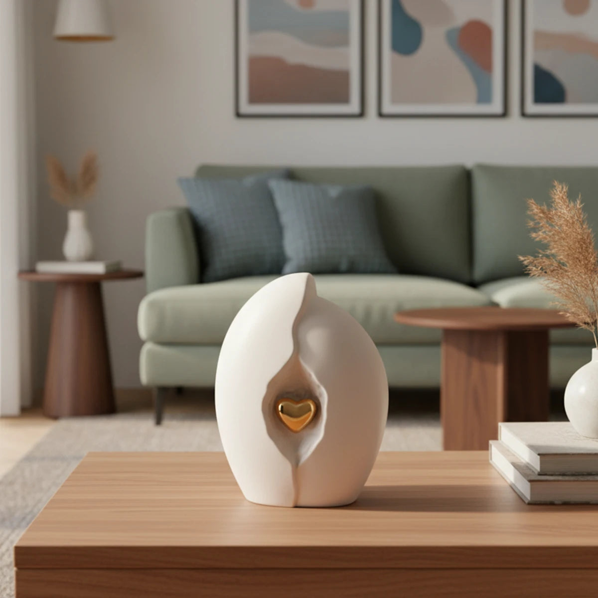 Embrace Heart Small Urn for Ashes in White and Gold
