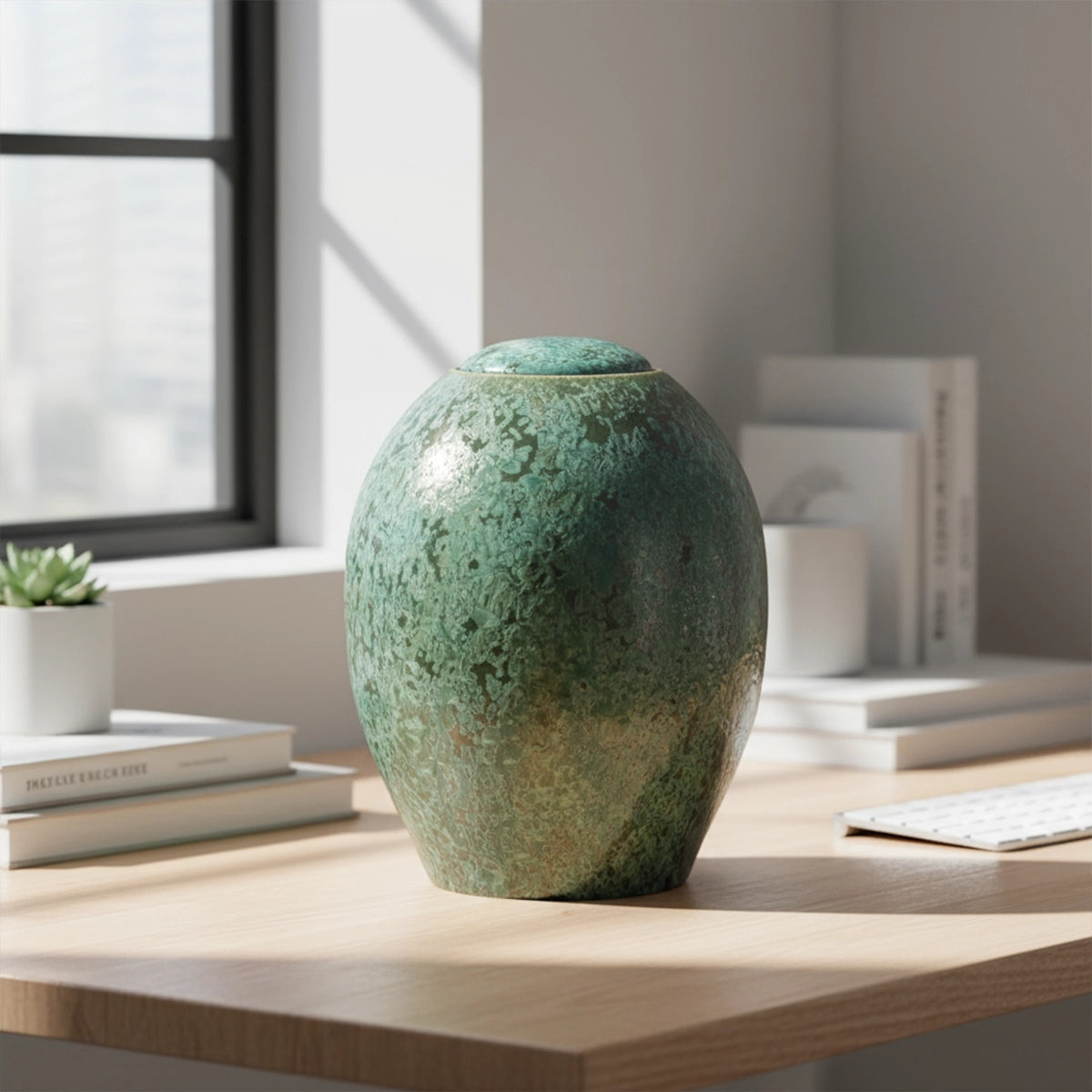 Emerald Green Crystalline Glazed Cremation Urn for Ashes