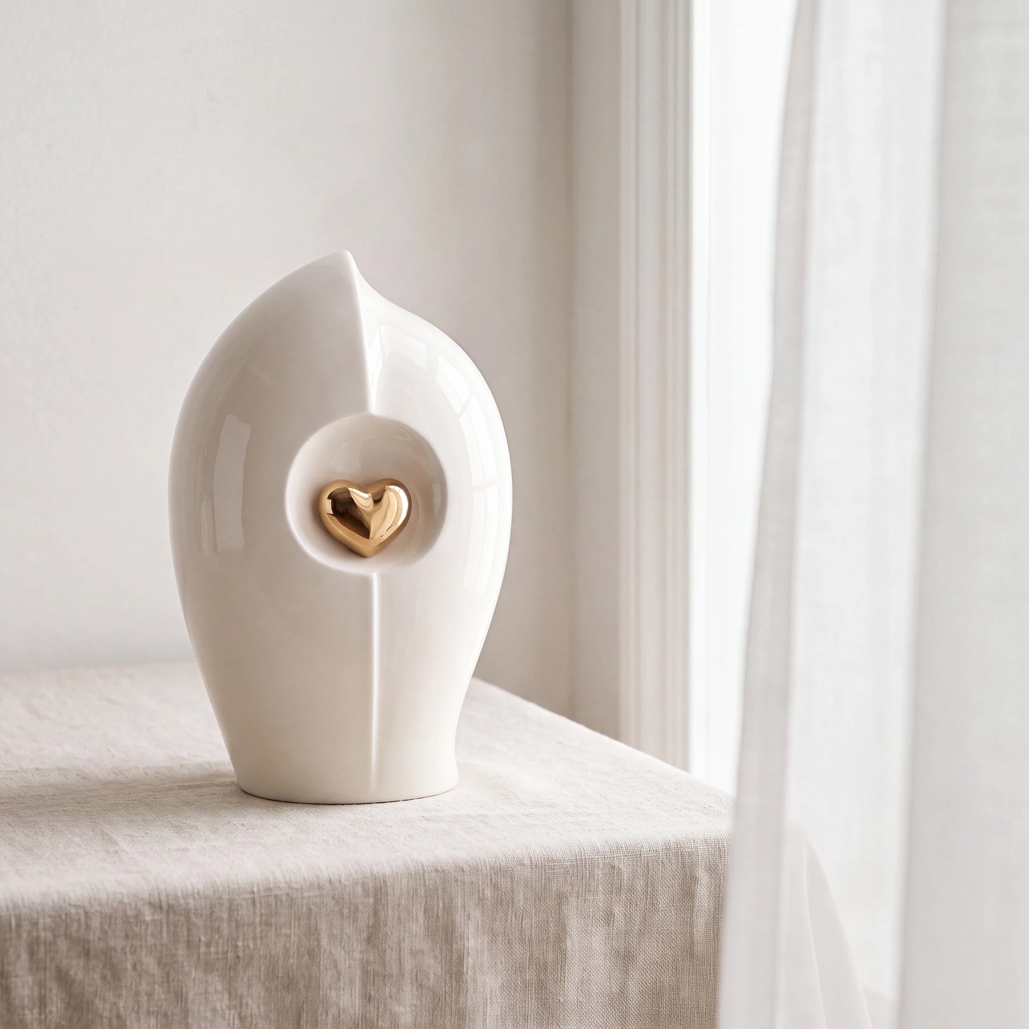 Enduring Heart Adult Cremation Urn for Ashes in Ivory and Gold