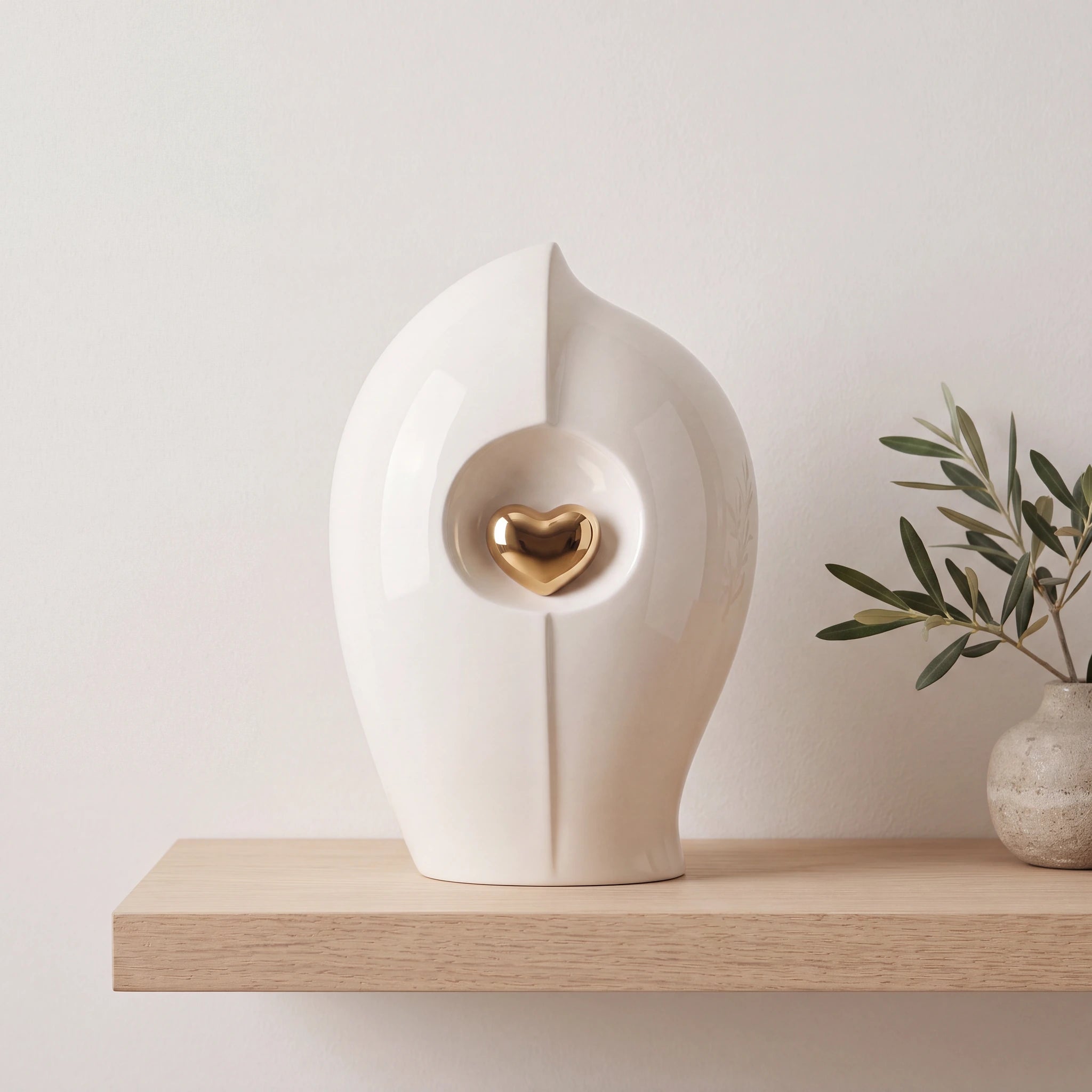 Enduring Heart Adult Cremation Urn for Ashes in Ivory and Gold