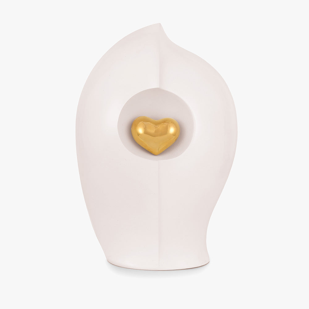 Enduring Heart Adult Cremation Urn for Ashes in White and Gold