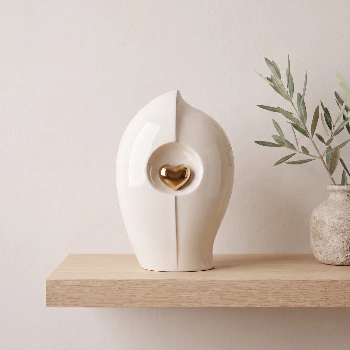 Enduring Heart Small Urn for Ashes in Ivory and Gold