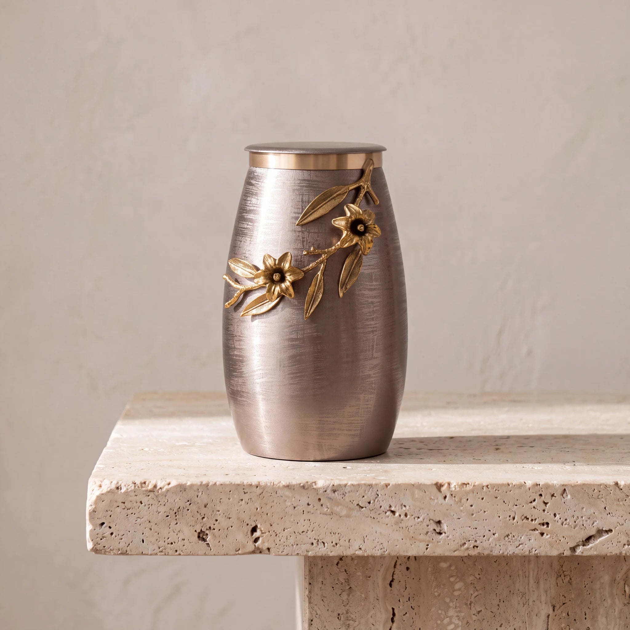 Eternal Bloom Metal Adult Cremation Urn for Ashes in Bronze and Gold