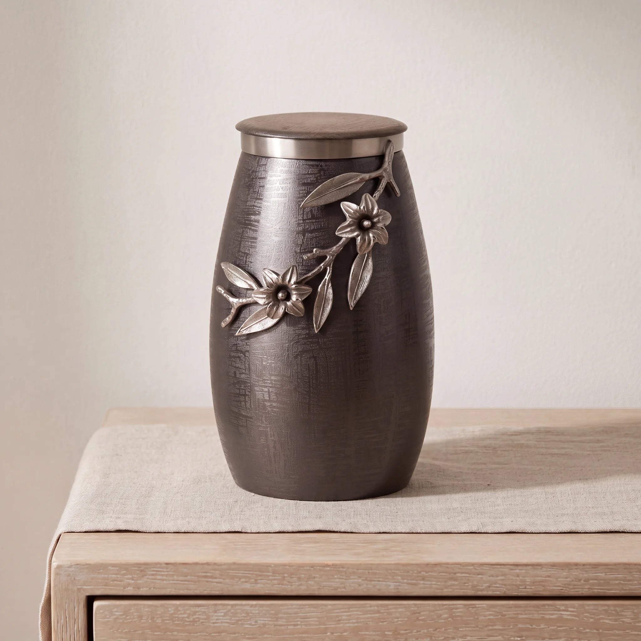 Eternal Bloom Metal Adult Cremation Urn for Ashes in Grey and Silver