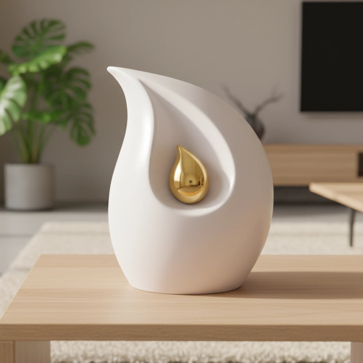 Eternal Flame Adult Cremation Urn for Ashes in White and Gold