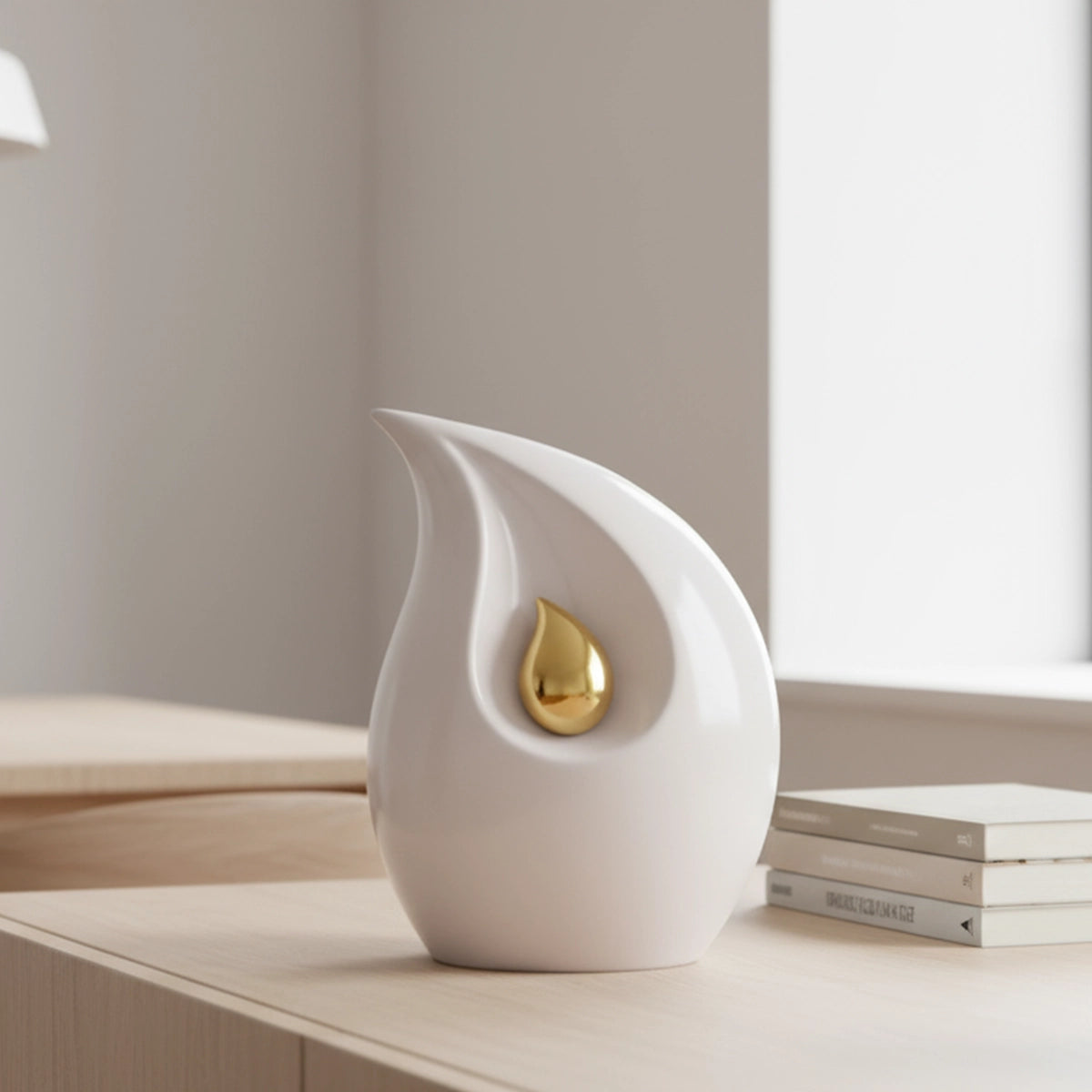 Eternal Flame Adult Cremation Urn for Ashes in White and Gold