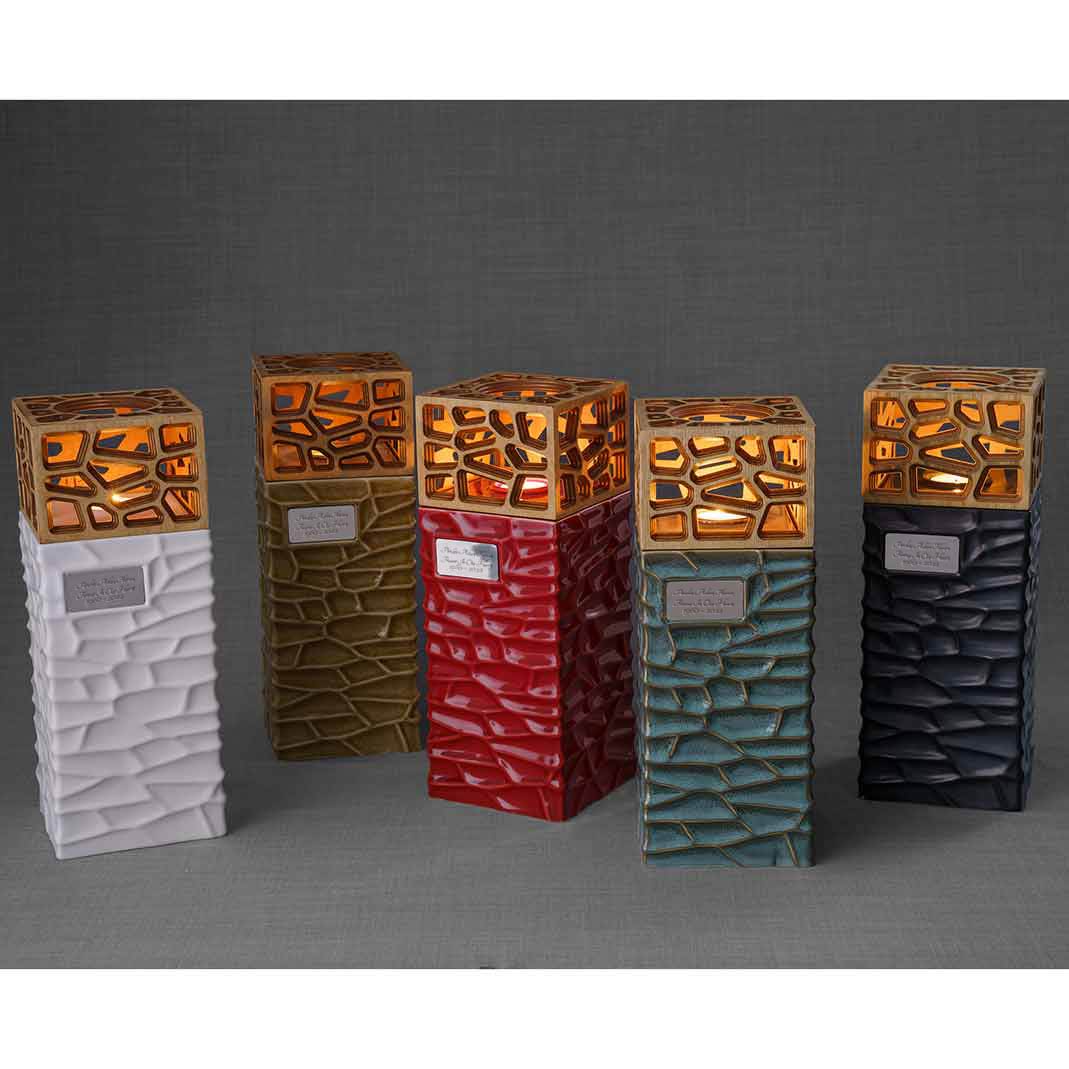 Eternal Lantern Candle Adult Cremation Urn for Ashes Collection Top Angle Crackle Glaze