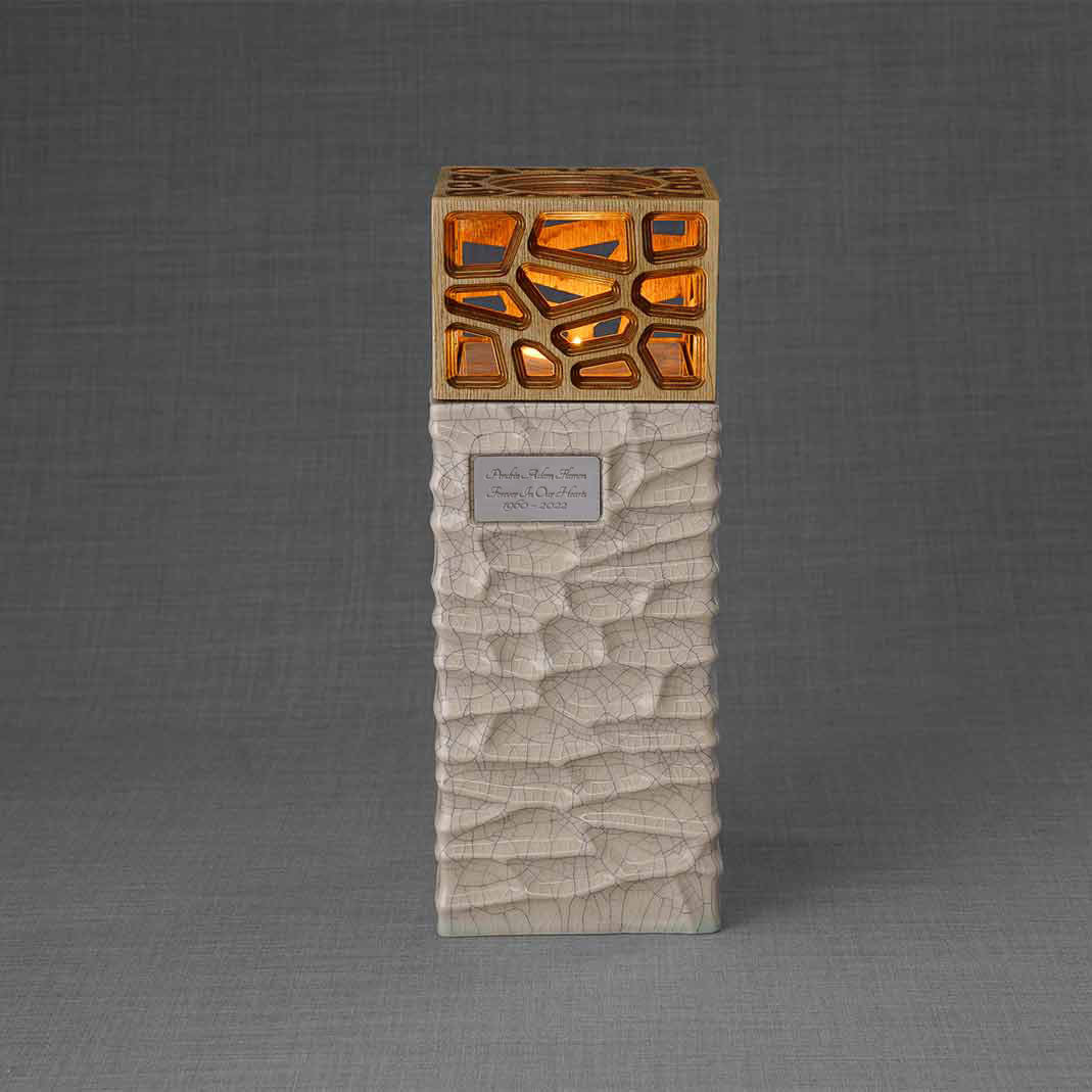 Eternal Lantern Candle Adult Cremation Urn for Ashes Crackle Glaze Front