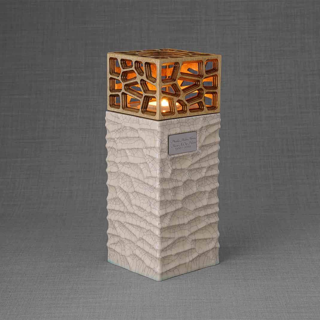 Eternal Lantern Candle Adult Cremation Urn for Ashes Crackle Glaze Right