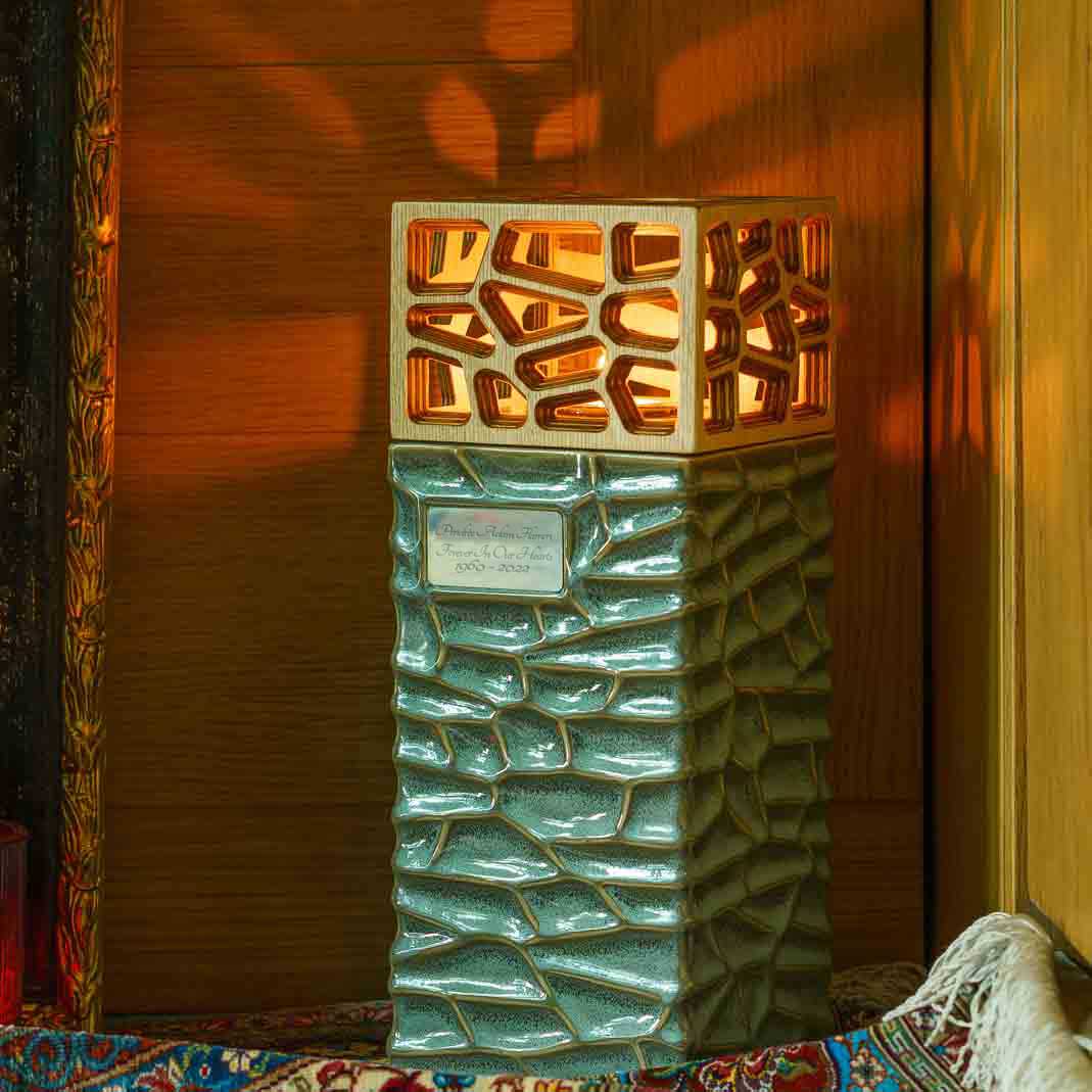Eternal Lantern Candle Adult Cremation Urn for Ashes Oily Green Left In Home