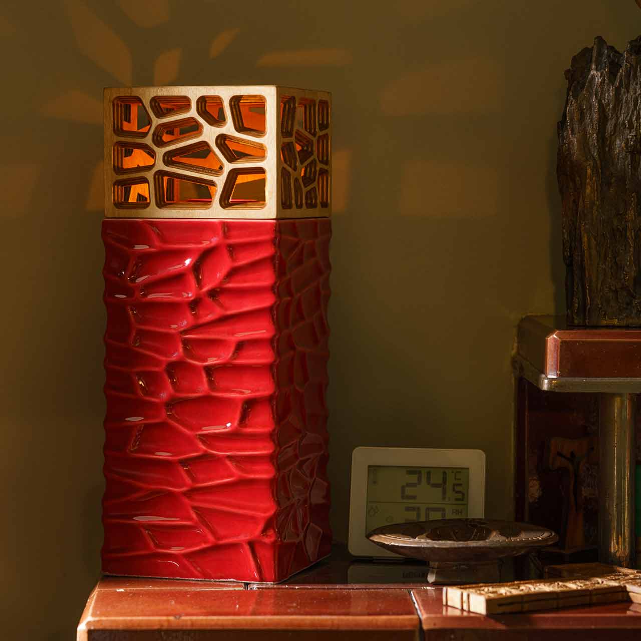 Eternal Lantern Candle Adult Cremation Urn for Ashes Red Back In Home View