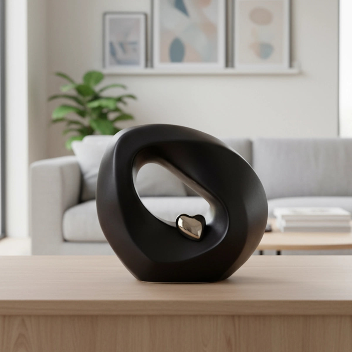 Eternal Love Cremation Urn for Ashes in Black and Silver