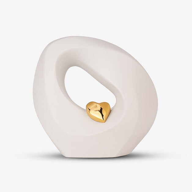 Eternal Love Medium Urn for Ashes in White and Gold