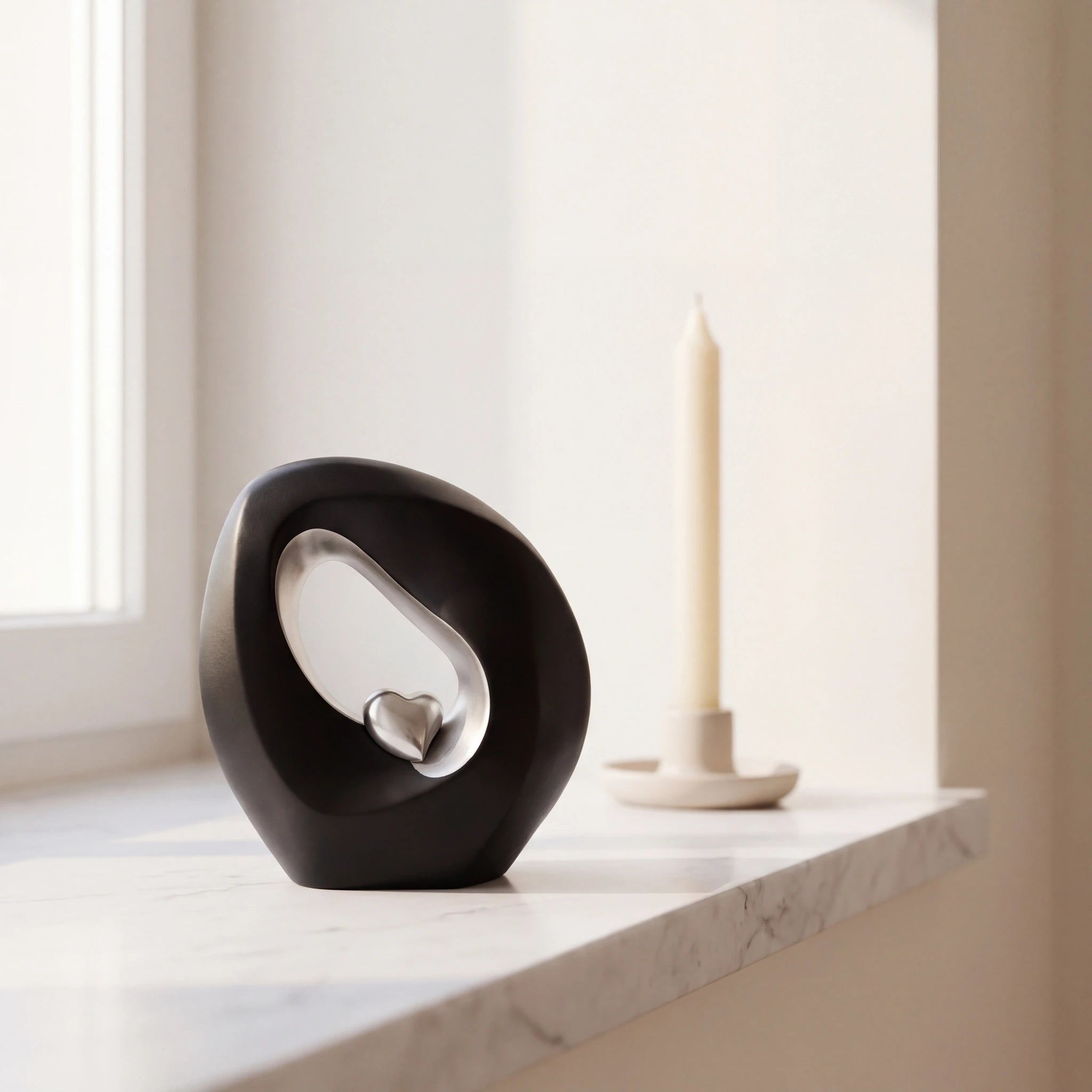 Eternal-Love-Small-Urn-for-Ashes-in-Black-and-Silver-Marble-Ledge