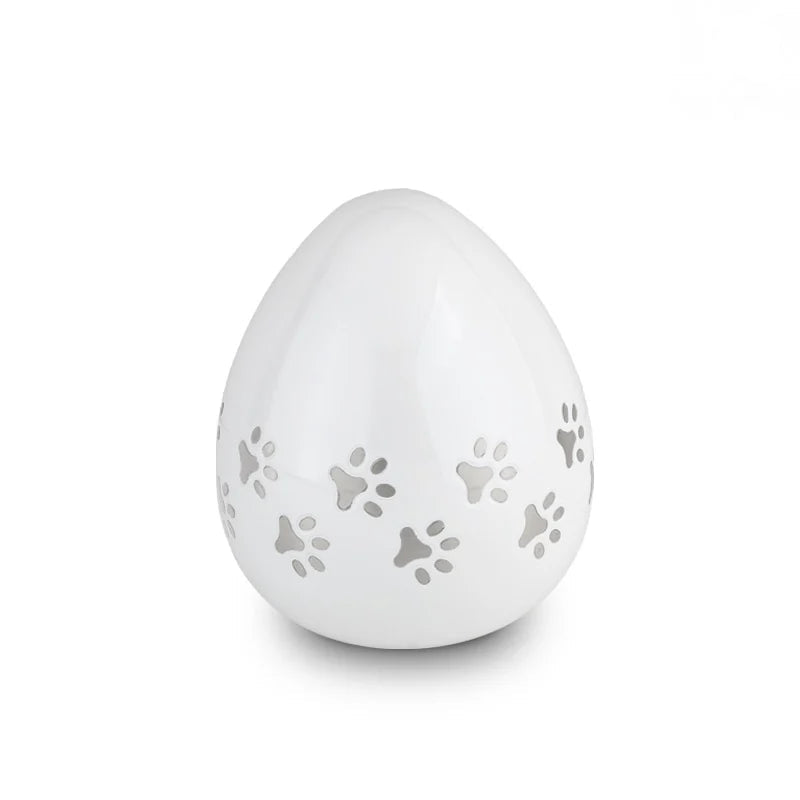 Pawprints Pet Urn for Ashes in White & Silver