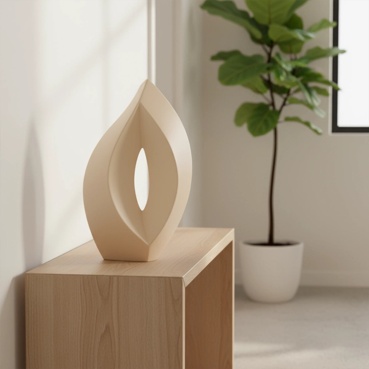 Flame Adult Cremation Urn for Ashes in Cream