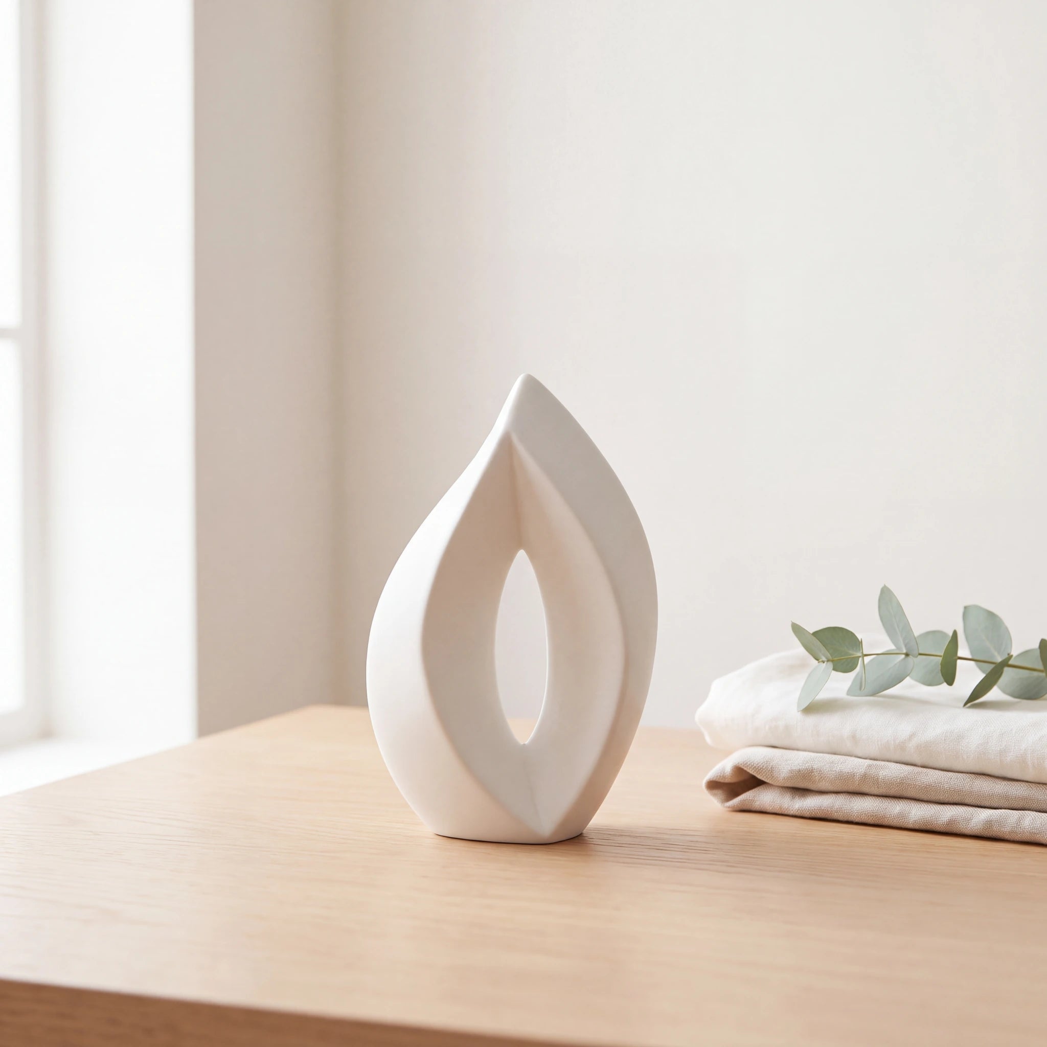 Flame-Small-Urn-for-Ashes-in-White-Folded-Linen