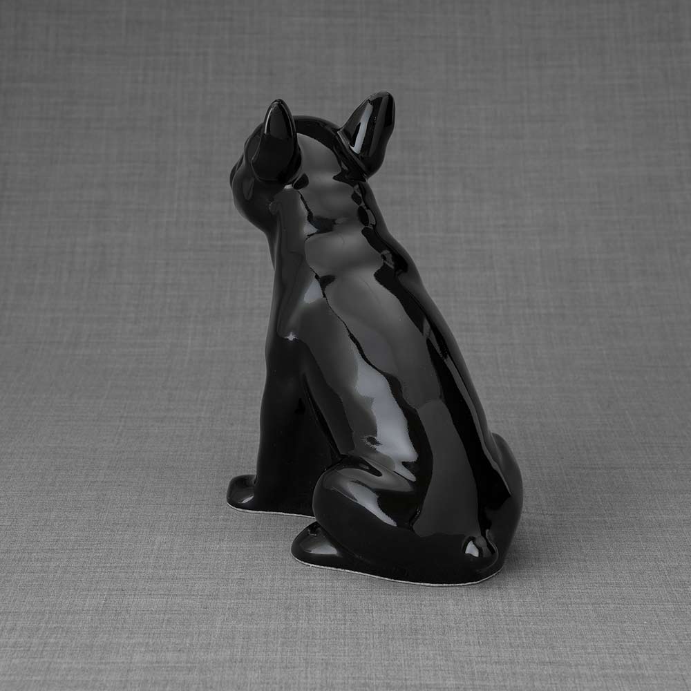 French Bulldog Pet Urn for Ashes in Glossy Black Back Left