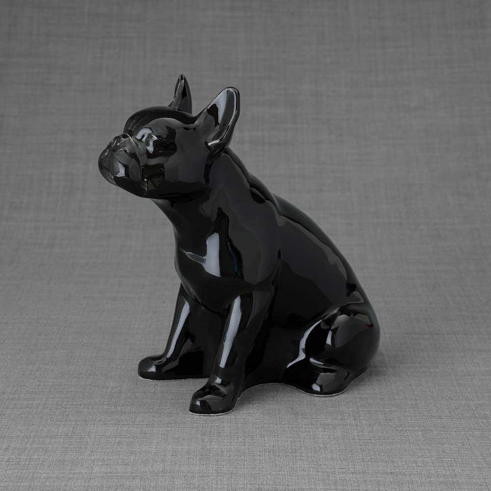 French Bulldog Pet Urn for Ashes in Glossy Black Left
